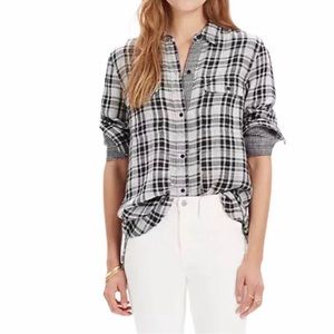 Madewell Ladies Medium white and black plaid button down shirt.
